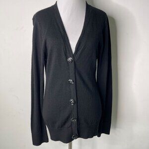 Tory Burch Women's Black 100% Merino Wool Button Down Cardigan Size XL